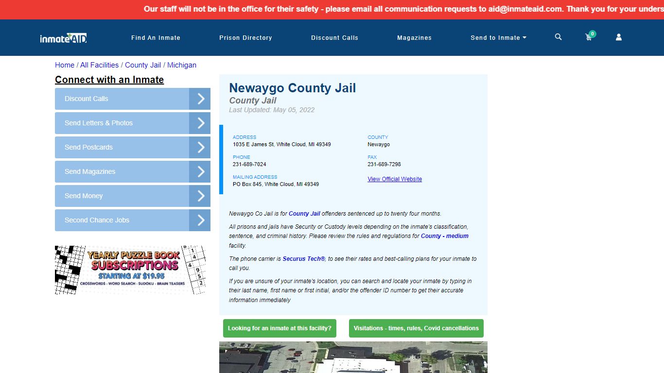 Newaygo County Jail - Inmate Locator - White Cloud, MI