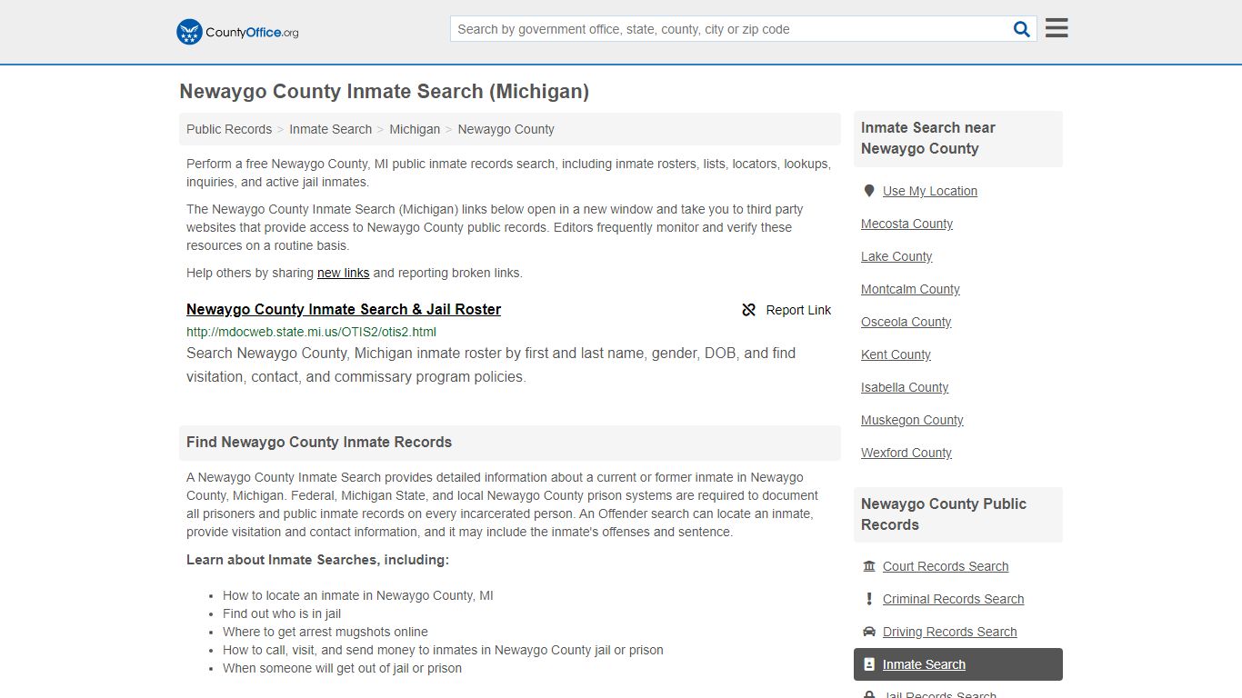 Inmate Search - Newaygo County, MI (Inmate Rosters & Locators)